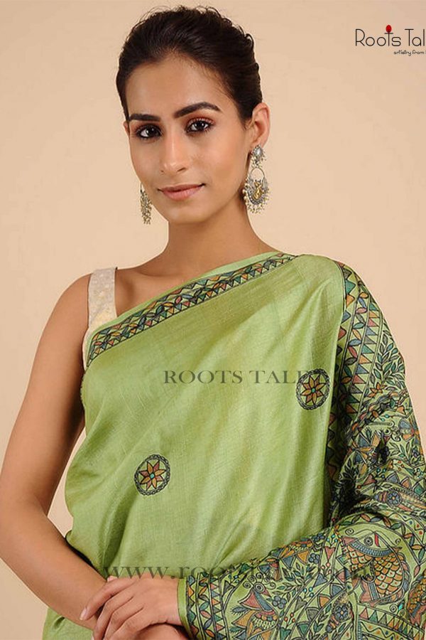 GREEN MADHUBANI SILK SAREE WITH BLOUSE