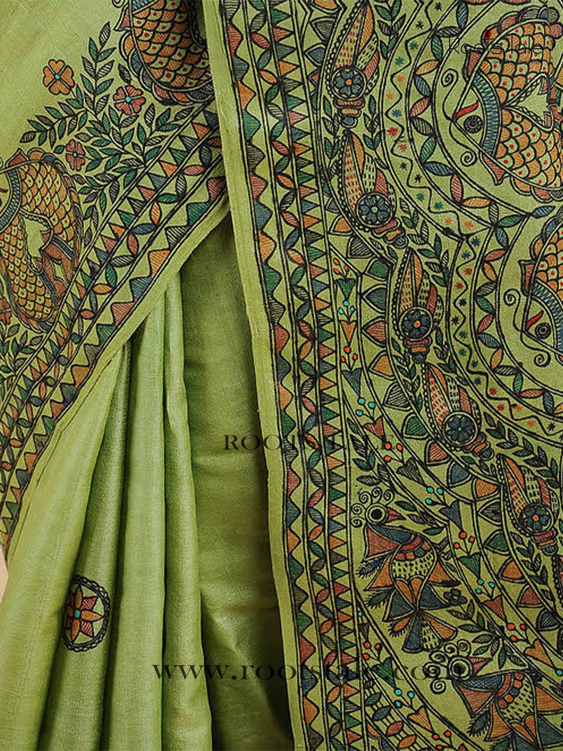 PAVAN VIVAAH Hand-painted Madhubani Tussar Silk Saree – MADHUBANI PAINTS BY  ASHA JHA